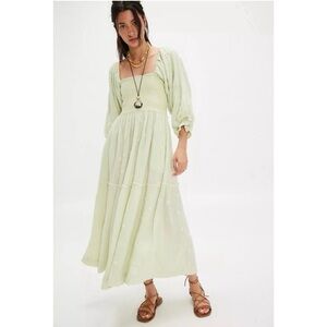 FREE PEOPLE •Rare• Dahlia Embroidered Maxi Dress In Lime Soda Green Size Large